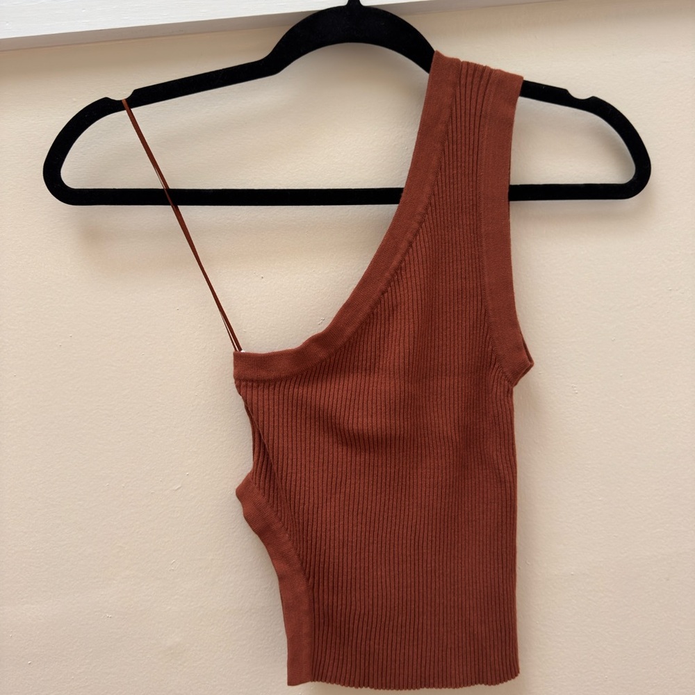 Zara Rust color Asymmetrical Ribbed top - Picture 5 of 5